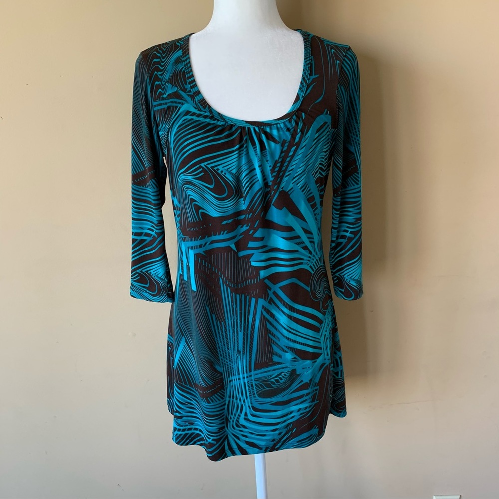 1830 Eighteen Thirty Medium Blue Brown Tunic Shirt